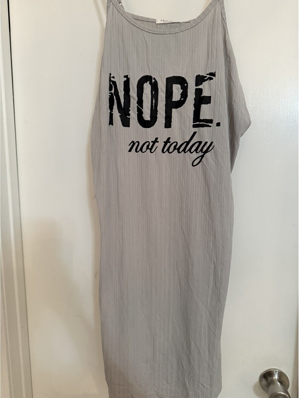 Ekouaer Gray Nightgown XXL Adjustable Spaghetti Straps "Nope Not Today"